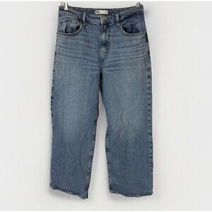 Zara Jeans Sz 6 Blue Denim Wide Leg High Rise Crop Jeans 90s Classic Capsule